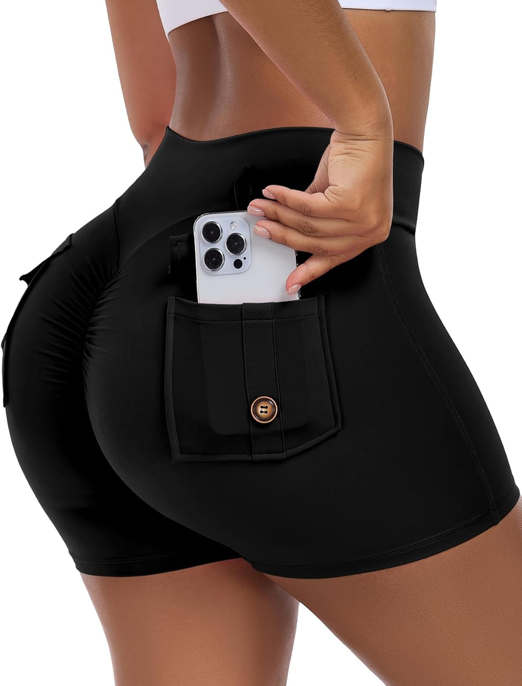 SEASUM Women's Pocket Shorts - 3"/4.5" Scrunch Butt Cargo Yoga Shorts for Booty Lifting Gym Wear