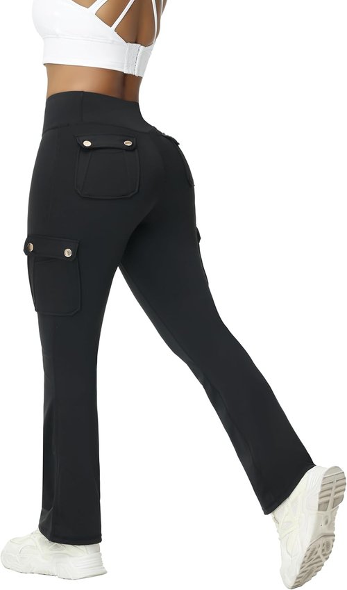 Madrirdma Cargo Leggings - High Waist Workout Pants with Pockets for Women | Flare Design