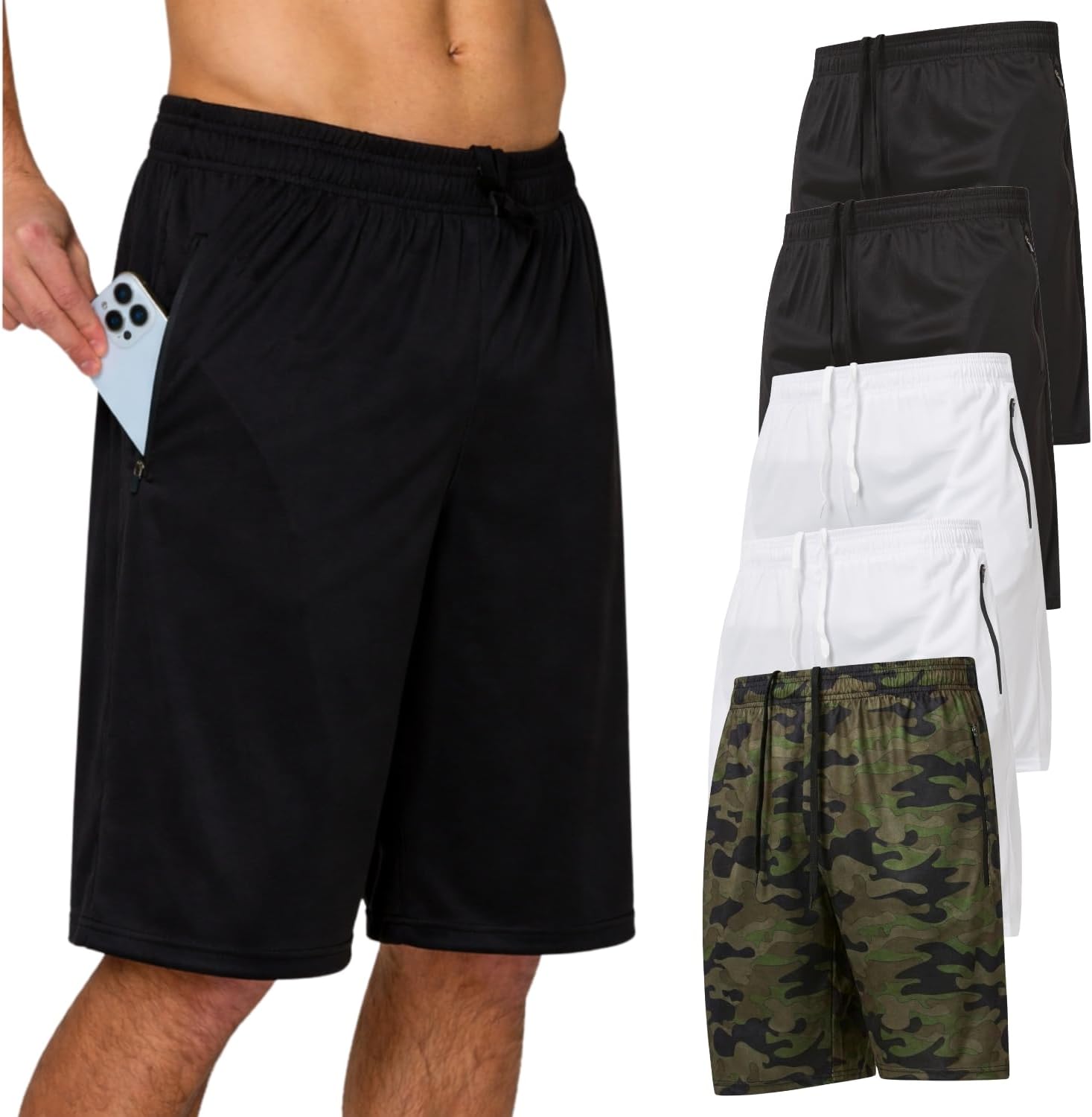 Ultra Performance Men's Athletic Running Shorts - 5 Pack Loose Fit Gym & Basketball Shorts with Zippered Pockets