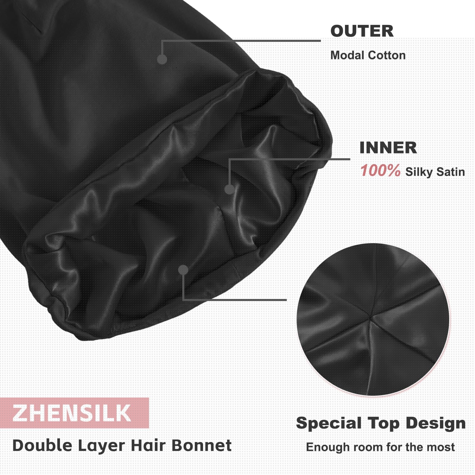 Silk Bonnet for Sleeping Women, Adjustable Silky Satin Lined Sleep Cap, Silk Hair Wrap for Sleep Night Cap for Natural Curly Hair 2PCS(Black&Navy Blue)