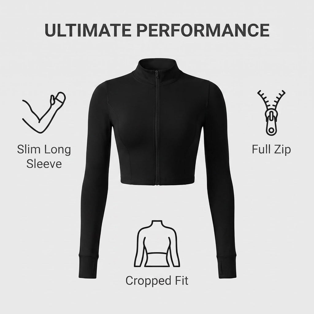 Yknktstc Women's Full Zip Athletic Jacket - Thumbhole Long Sleeve Crop Top for Running & Yoga