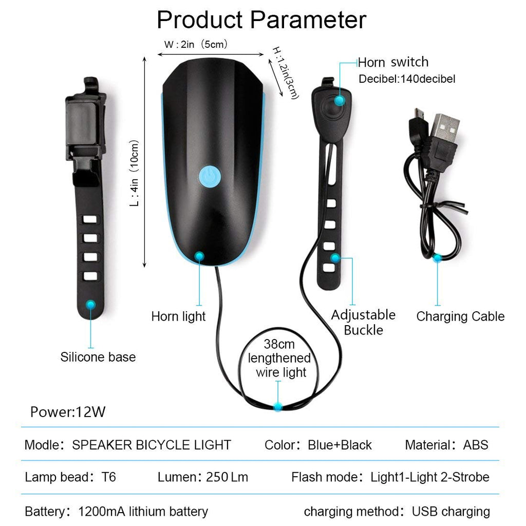 Rechargeable Bike Light With Horn Set, Bicycle Front Light With Bell for Electric Scooter Kids, 2 Modes Sound Siren, 3 Lighting Modes