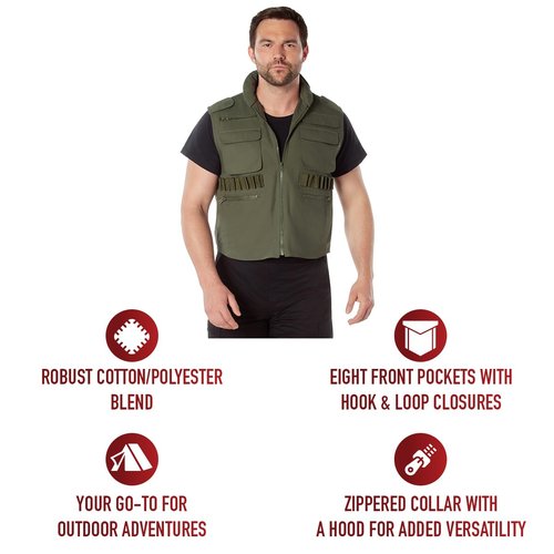 Rothco Ranger Vest – Tactical Outdoor Hunting Camping Utility Cargo Vest with Storage Pockets, Black, 5XL