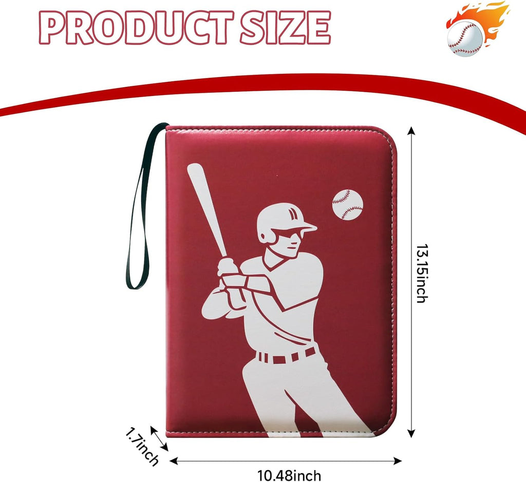 Trading Card Binder - 9-Pocket Baseball Design Album with 50 Removable Sleeves | Holds 900 Cards