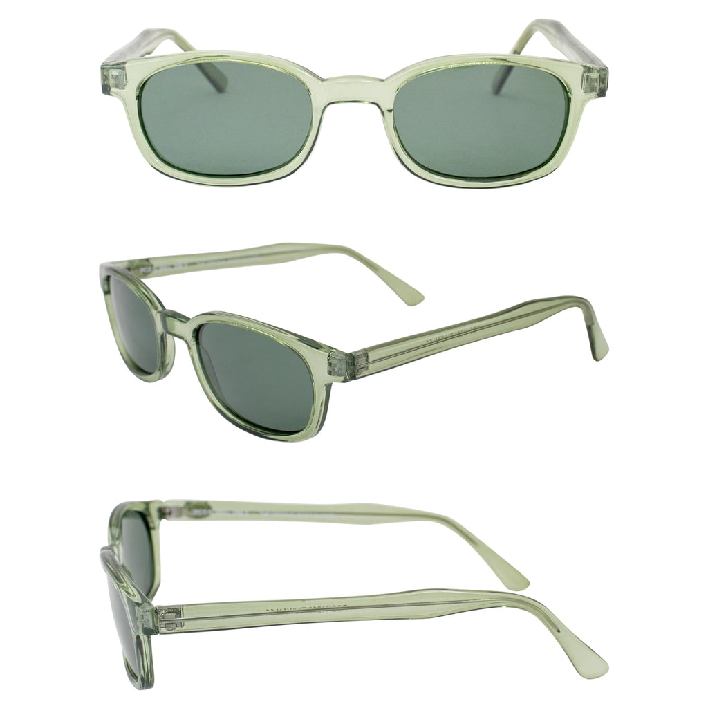 X-KD's Sunglasses 11269 20 Percent Larger than Original KD's ANSI Z80.3 Clear Green Frames w/Polarized Green Lenses
