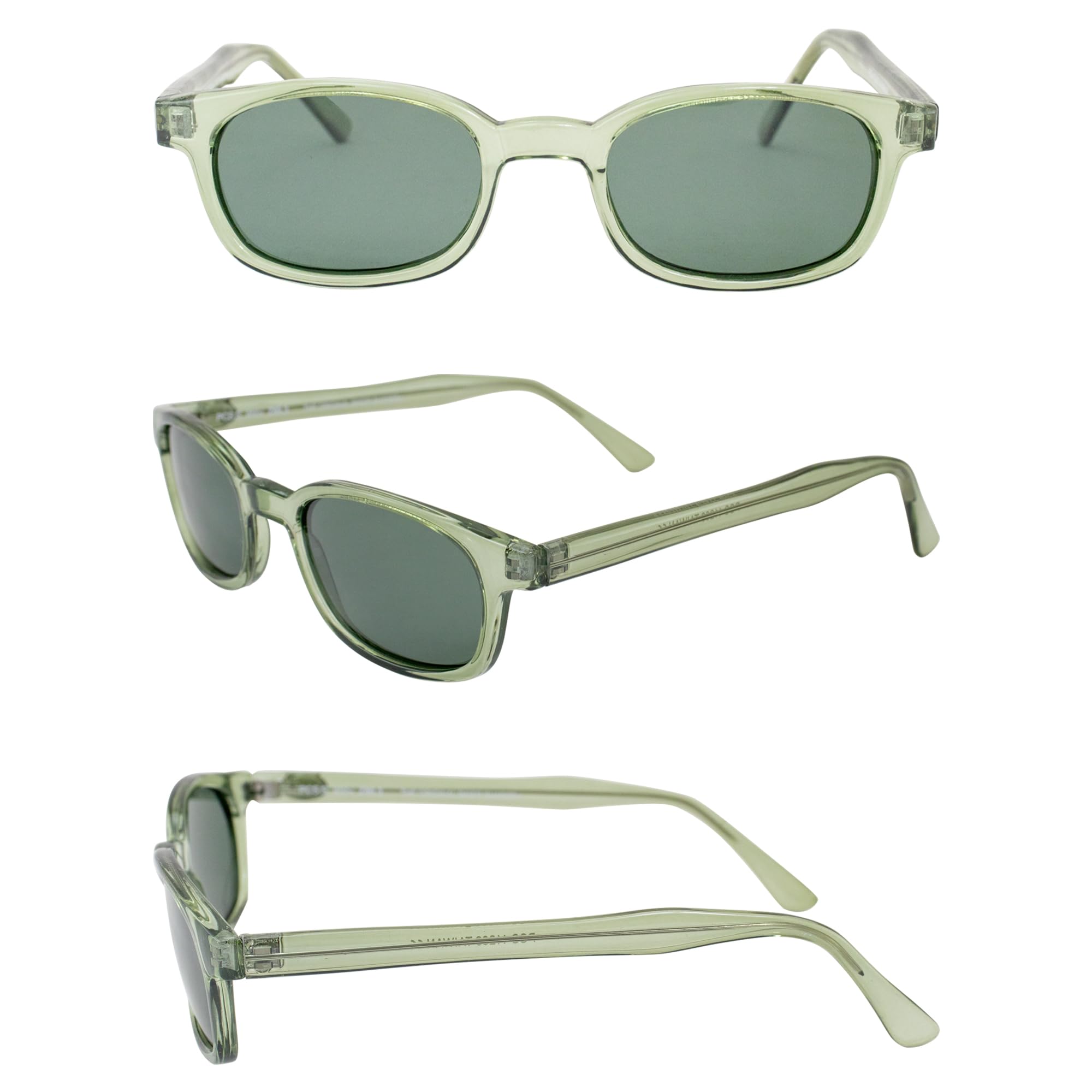 X-KD's Sunglasses 11269 20 Percent Larger than Original KD's ANSI Z80.3 Clear Green Frames w/Polarized Green Lenses