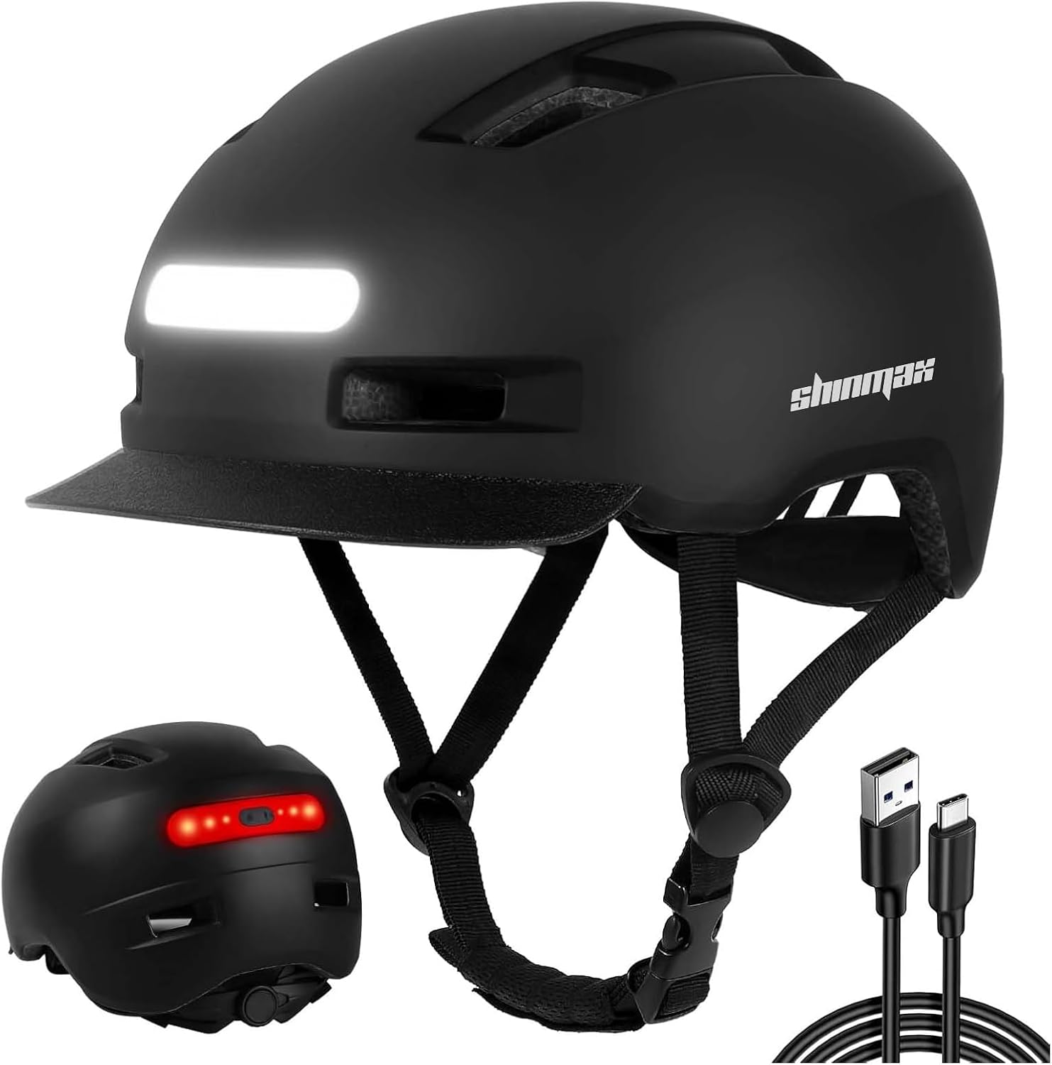 Shinmax Adult Cycling Helmet - USB Rechargeable LED Front & Back Light | Safe & Stylish for Men & Women
