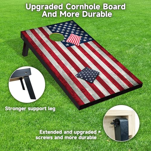 American Flag Cornhole Board Set 4x2FT with Carrying Bag & 8 Bean Bags