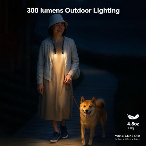 BIMEOE 300 Lumens Rechargeable Neck Light, Hands-Free Outdoor Work Light with 3 Color Modes, 3800mAh Battery, Flexible Gooseneck Light for Camping, Mechanics, Fishing, BBQ