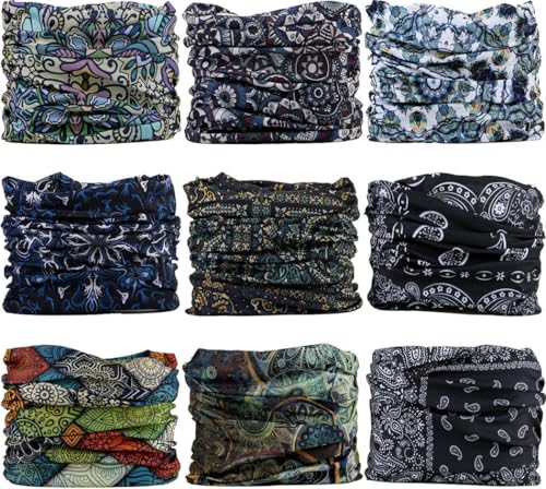 VANCROWN 9-Piece Headband Neck Gaiter Face Mask Bandana for Men Women - One Size