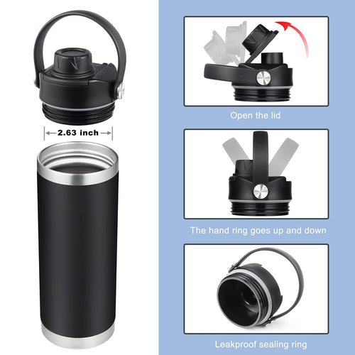 2-Pack Replacement Lids for Yeti Rambler Water Bottles, Compatible with 12 18 26 36 46 64 oz, Chug Caps with Flexible Handle, BPA Free Leakproof Screw Top, Straw Lid Replacement Kit