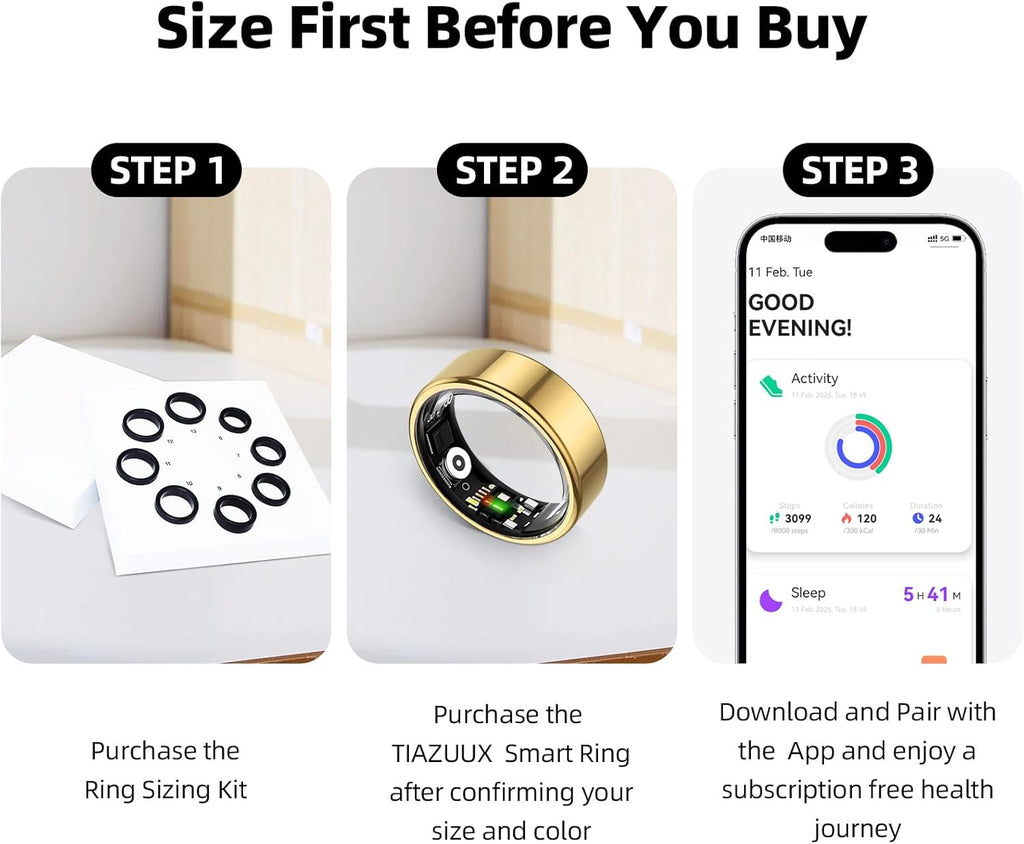 Skiennix Smart Ring - Activity, Sleep & Heart Rate Tracker | IP68 Waterproof, No Subscription Fee, Compatible with iPhone & Android