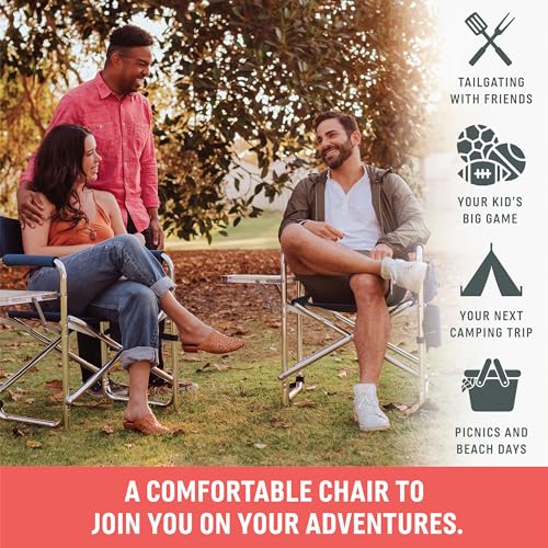 Black Picnic Time Sports Chair with Side Table & Armrest Caddy - Portable Folding Camping Seat