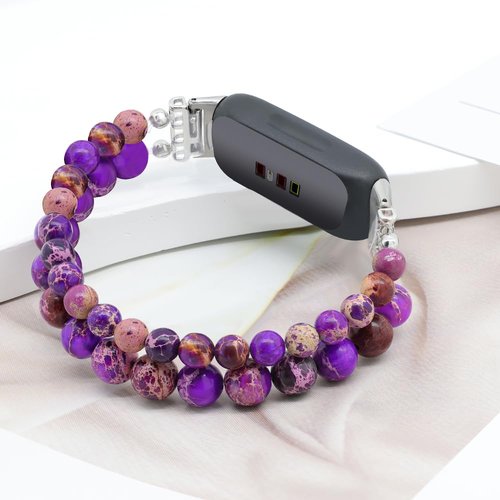 C&L Accessories Bracelets Compatible with Fitbit Inspire 3 Bands for Women, Beaded Wristband Adjustable Gemstone Replacement Straps for Fitbit Inspire 3 (Natural Light)
