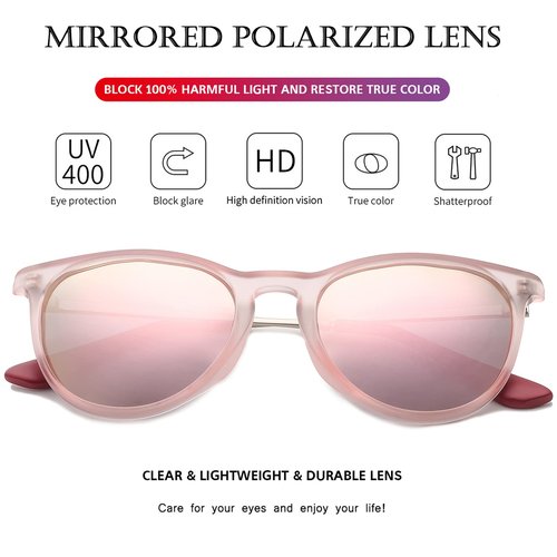 PORADAY Polarized Kids Sunglasses for Little Girls Boys 100% UV-400 Protection (Pink Mirrored+Black Frame/Grey Lens)