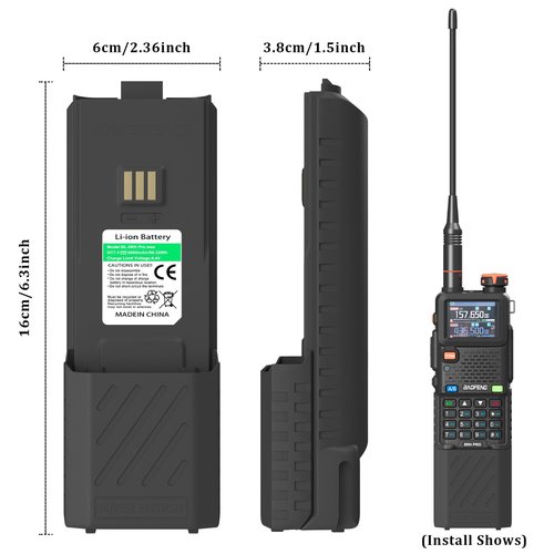 BAOFENG UV-5RM Battery 6800mAh Two Way Radio USB-C Charging 7.4V Extended Replacement Battery Compatible for GM-5RH/UV-5G Plus GMRS/AR-5RM (1 Pack 6800mAh)
