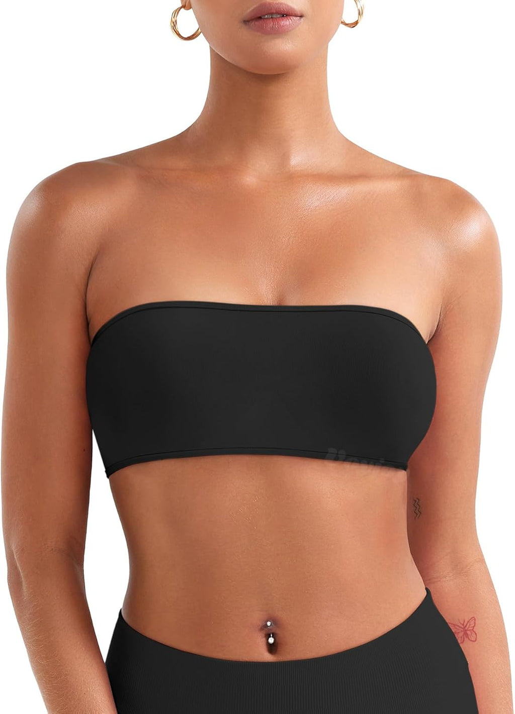 VOYJOY Backless Bandeau Bra - Adjustable Strapless Workout Top in Classic Black