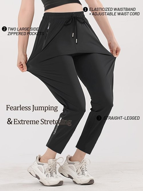 XYXYING Women's Drawstring Hiking Pants Quick Dry Stretch Loose Casual Pants with Zipper Pockets for Running Yoga Workout Black