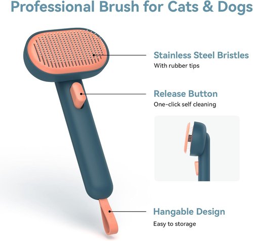 Aumuca Self-Cleaning Slicker Brush - Gentle Pet Grooming Tool for Dogs & Cats | Efficient Hair Remover for All Fur Types
