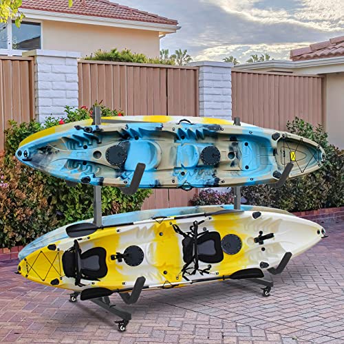 Bonnlo 4-Kayak Freestanding Storage Rack with Lockable Wheels & Adjustable Width