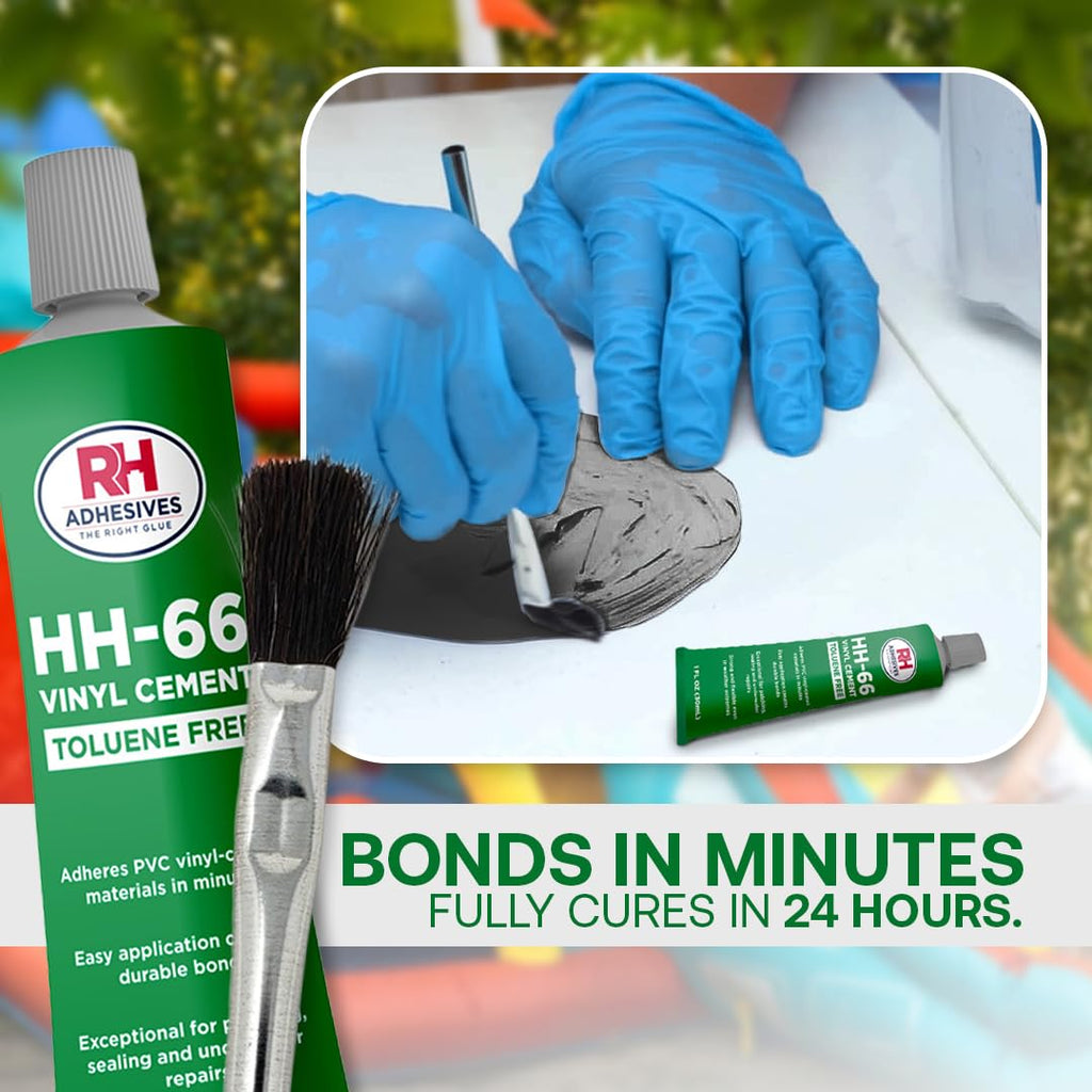 RH Adhesives Vinyl Patch Kit - 10" x 10" Reinforced Flexible PVC with HH-66 TF Vinyl Cement & Brush | Black