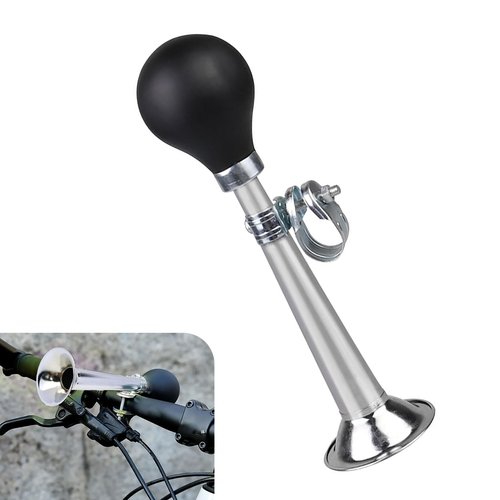 Opuweiy Classic Bike Horn, Retro Metal Squeeze Horn with Loud Sound, Universal Handlebar Mount for Bicycles, Fun Clown Themed Cycling Accessory (Silver)