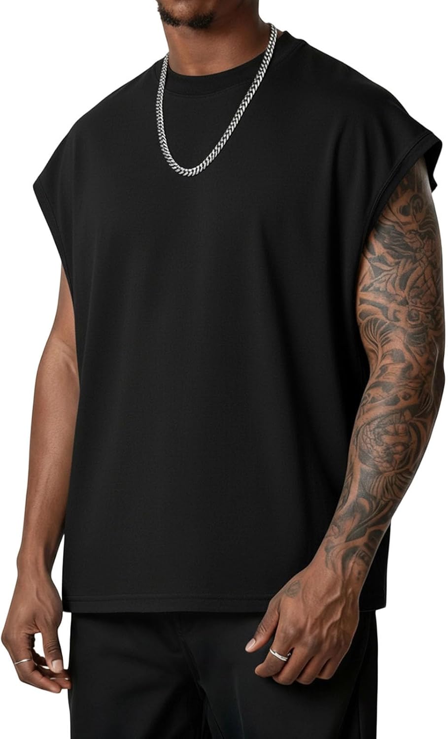 Skiennix Men's Sleeveless Workout Tank Top - Oversized Muscle Tee for Gym | Casual Crew Neck Design