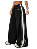GORGLITTER Women's Baggy Sweatpants Track Pants Joggers Y2k Bottoms Wide Leg Striped Oversized Sweat Pants Streetwear Black Medium