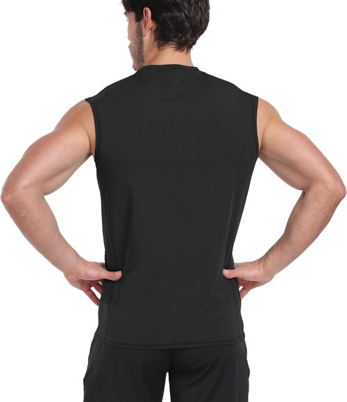 HovSiyla Men's Compression Shirt - Cool Dry Sleeveless Baselayer for Athletic Workouts | Black
