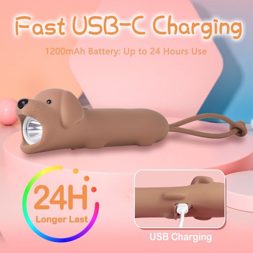 LEDHOLYT Kids Flashlight - Cute Silicone Dog Toy Light with Adjustable Brightness, Safe & Durable Design, USB-C Charging, Birthday Gift for Ages 3+ Boys Girls Children