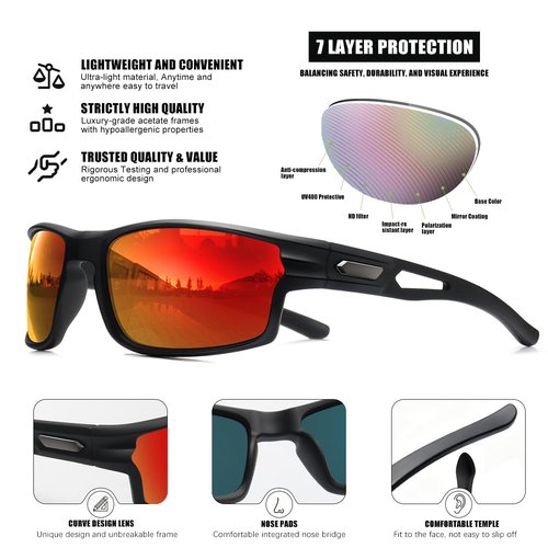 SQOQS Polarized Sports Sunglasses for Men UV400 Protection, Lightweight Wrap Around Sun Glasses for Fishing Cycling Running