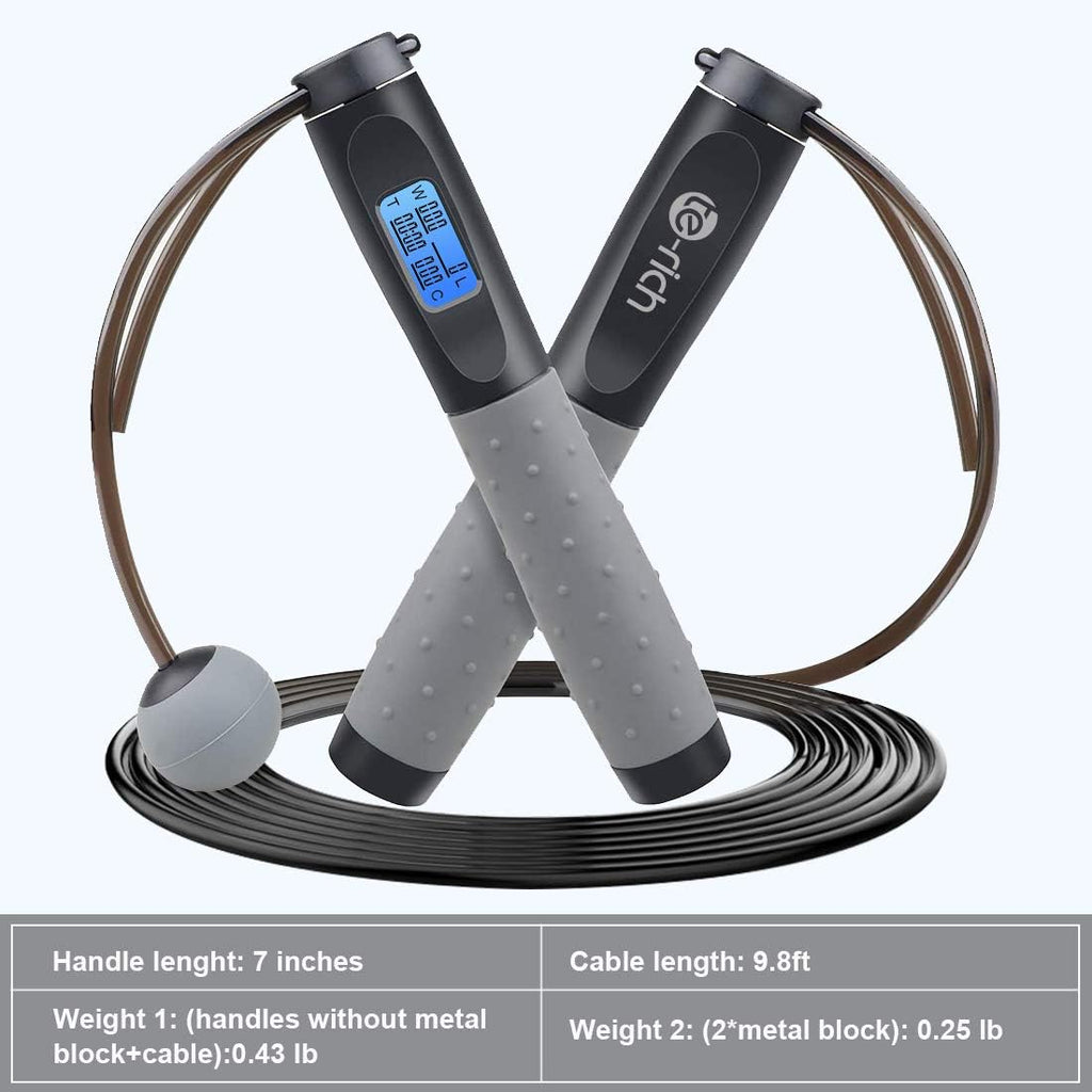 Te-Rich Weighted Jump Rope - Adjustable Length Skipping Rope with Counter for Fitness | Heavy Handles