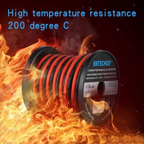 BNTECHGO 8 Gauge Silicone Wire Spool - Flexible Red & Black 20ft High-Temperature 600V Cable for LED Strips