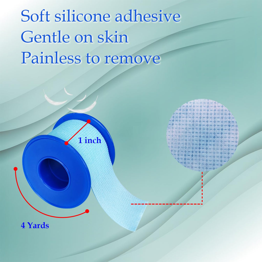 Silicone Medical Tape for Sensitive Skin 1" x 4 Yard 2 Rolls Blue Hypoallergenic Repositionable Easy Removable Surgical Tape for First Aid Wound Care Skin Friendly