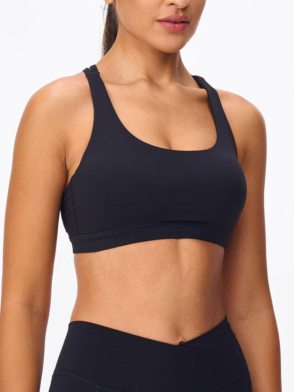 Skiennix Women's Strappy Sports Bra - Light Compression, Criss Cross Back, Padded Yoga Bra, Supportive U Neckline
