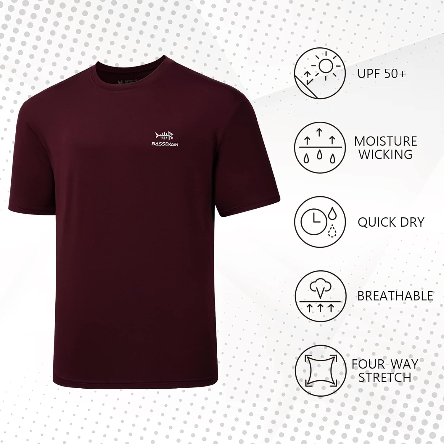 BASSDASH Men's Fishing Shirt - UPF 50+ Cooling Short Sleeve UV Protection for Hiking | Lightweight