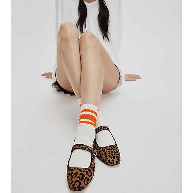 2 Pack Men & Women Retro Striped Crew Socks - Cotton Calf Socks, Orange Series
