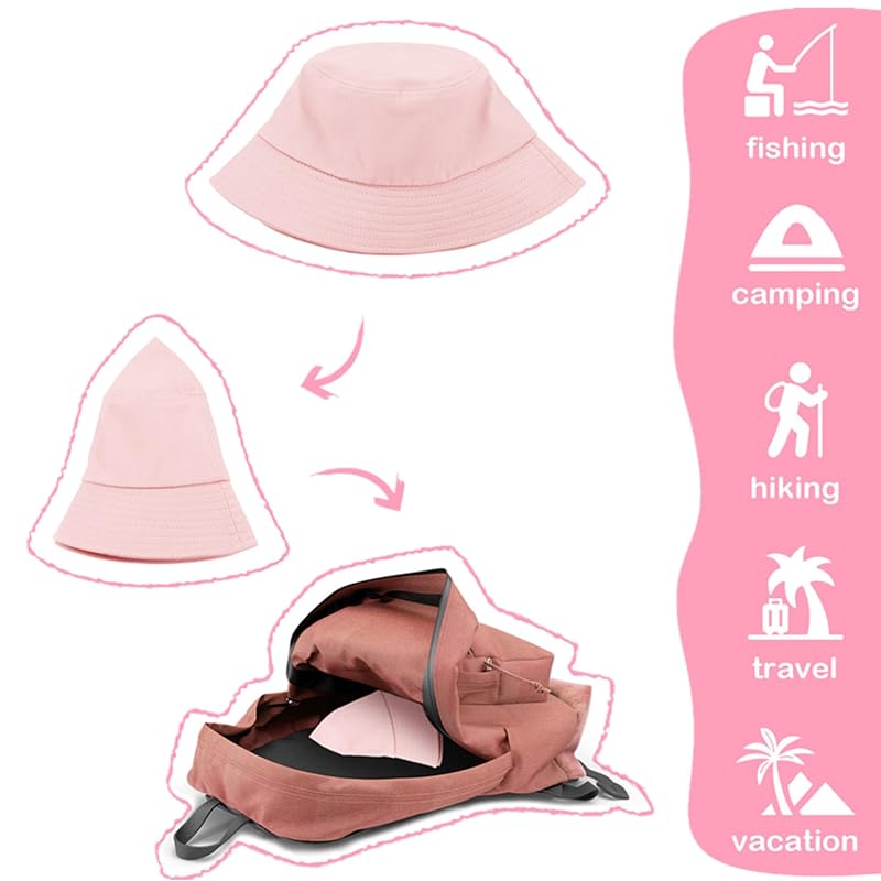Kids Sun Hat Bucket Style UPF 50+ Pink 4-8 Years Packable Cotton