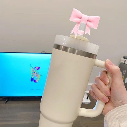 Oddyami Bow Straw Cover Topper for Stanley Cup,Silicone Glitter Pink Straw Toppers for Tumbler with Handle 30/40oz,Cute 10mm Straw Covers Cap,Reusable Straw Lids for Stanley Cup Accessories,8Pcs