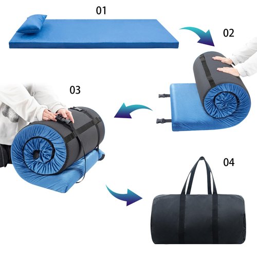 Aodisman Sleeping Pad,3-inch Thick Memory Foam Camping Mattress,Portable Roll-Up Mat for Car/Tent/Floor/Cot/Travel,Comfortable Pad for Guests Sleepover