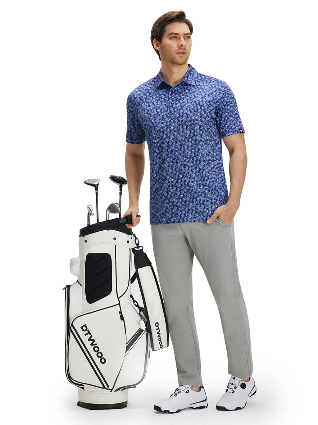 DTWOOO Men' s Golf Shirts Short Sleeve Print Performance Moisture Wicking Dry Fit Golf Polo Shirts for Men