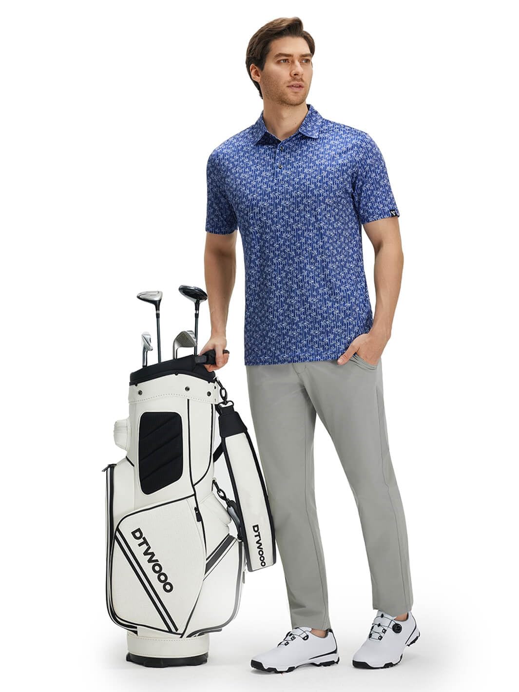 DTWOOO Men' s Golf Shirts Short Sleeve Print Performance Moisture Wicking Dry Fit Golf Polo Shirts for Men
