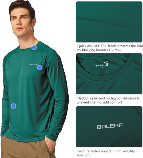Baleaf Men's UV Protection Shirt - SPF UPF 50+ Long Sleeve Rash Guard for Fishing & Running - Quick Dry Lightweight