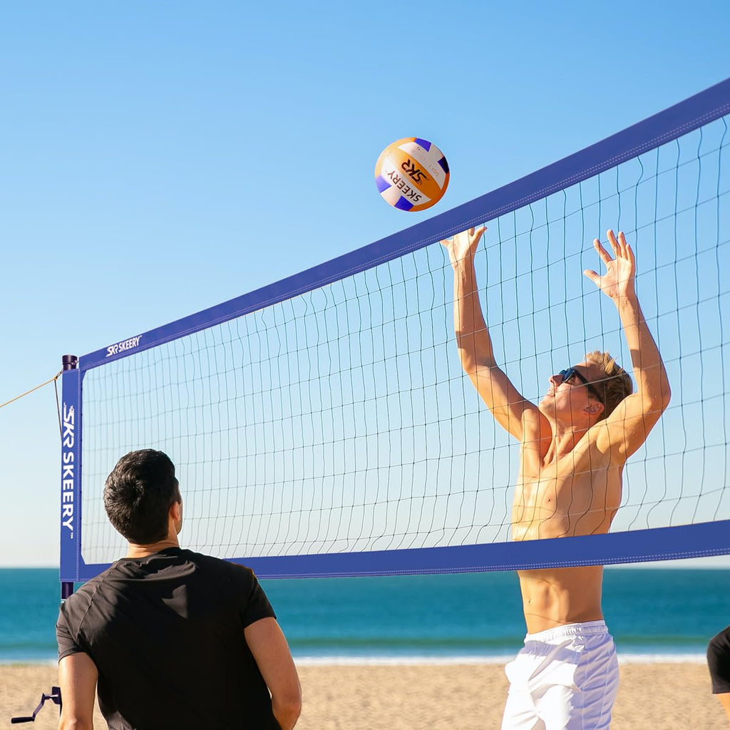 SKEERY Outdoor Heavy Duty Volleyball Net Set, Anti-Sag Design, Adjustable Aluminum Poles, Portable Volleyball Net for Backyard,Grass and Beach(Blue)