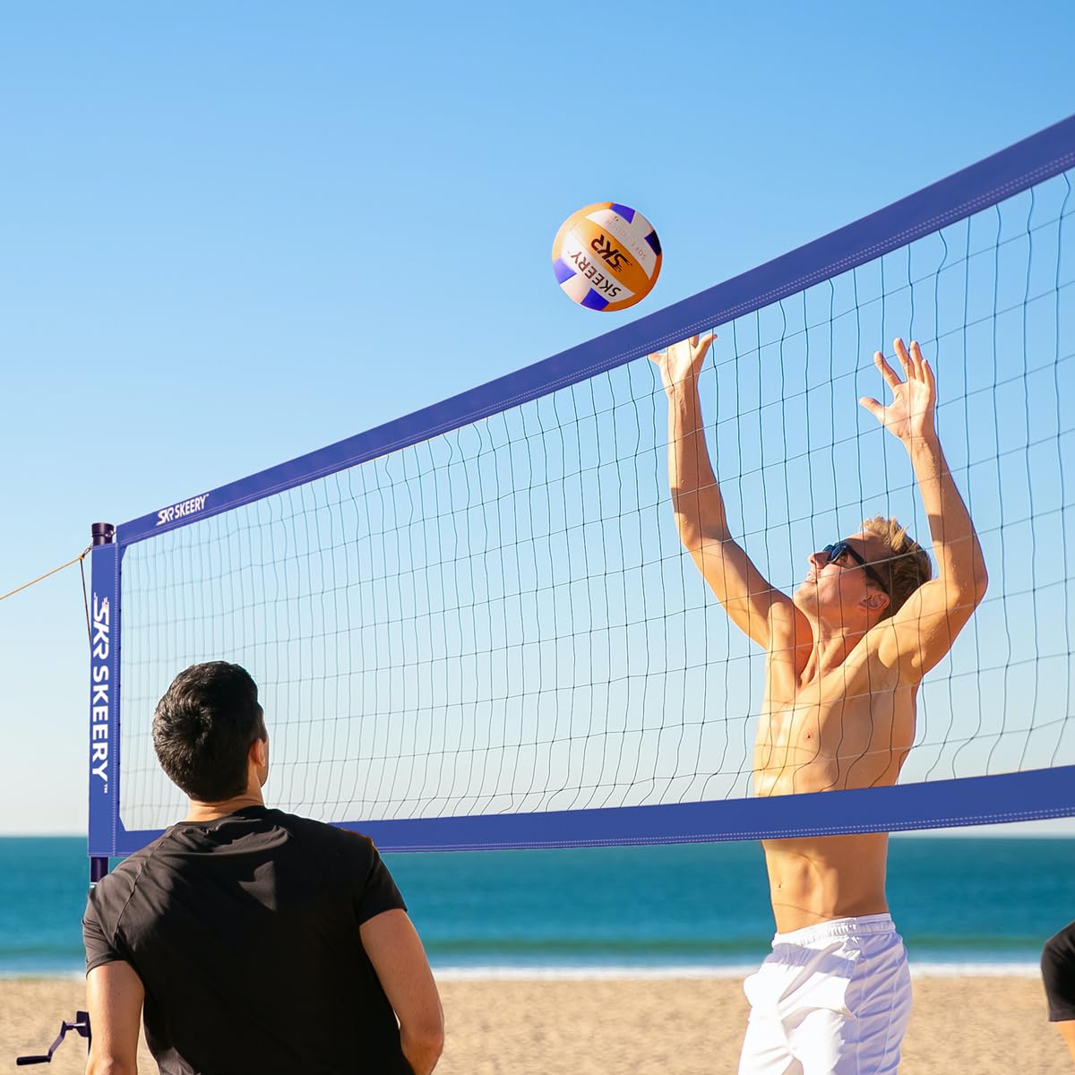 SKEERY Outdoor Heavy Duty Volleyball Net Set, Anti-Sag Design, Adjustable Aluminum Poles, Portable Volleyball Net for Backyard,Grass and Beach(Blue)