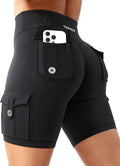 YEOREO CoreFlex Women's High Waisted Biker Shorts - Hidden Cargo Pockets | 8" Inseam Gym Shorts