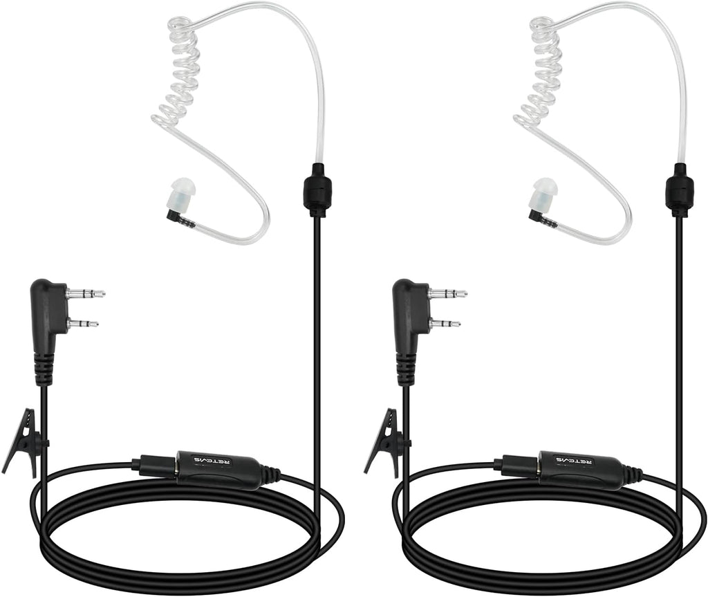Retevis Walkie Talkie Earpiece - AI Active Noise Reduction, Rechargeable, 2 Pack | Compatible with RT22, RT21, H777H