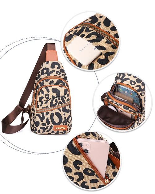 Hiriotin Leopard Print Chest Bag for Women Letter Print Crossbody Sling Backpack with Wide Strap Multipurpose Fanny Daypack (leopard print)