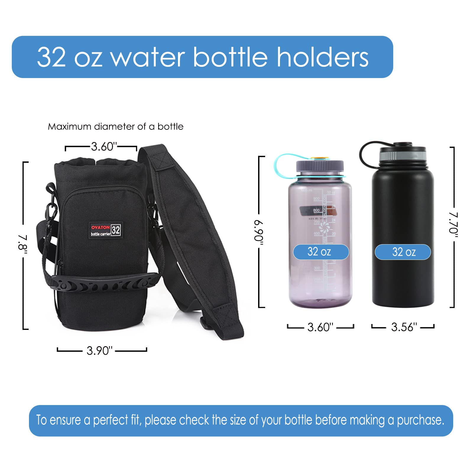 OYATON Water Bottle Holder With Strap for 32oz Bottles, Hands-Free Water Bottle Carrier Bag With Pocket and Handle for Walking Travel and Hiking(Exclude Bottle)