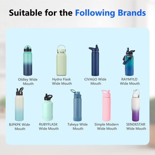 XACIOA Handle for Wide Mouth Water Bottles, BPA Free Handle for Hydro Flask, Iron °Flask, CIVAGO, Handle Only, Compatible w/ 18 20 22 24 32 40 64 87 128 Oz Insulated Bottles, 2Pack